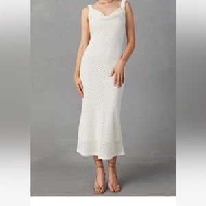 VICI Cordera Textured Cowl Neck Midi Dress - Cream
